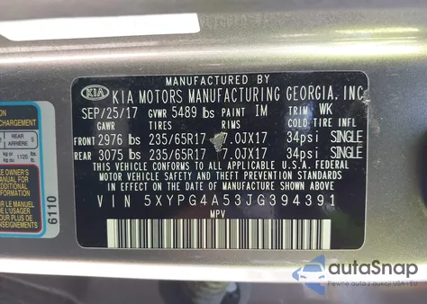 2018 Kia Sorento 3.3L Lx from USA, damaged, VIN 5XYPG4A53JG394391